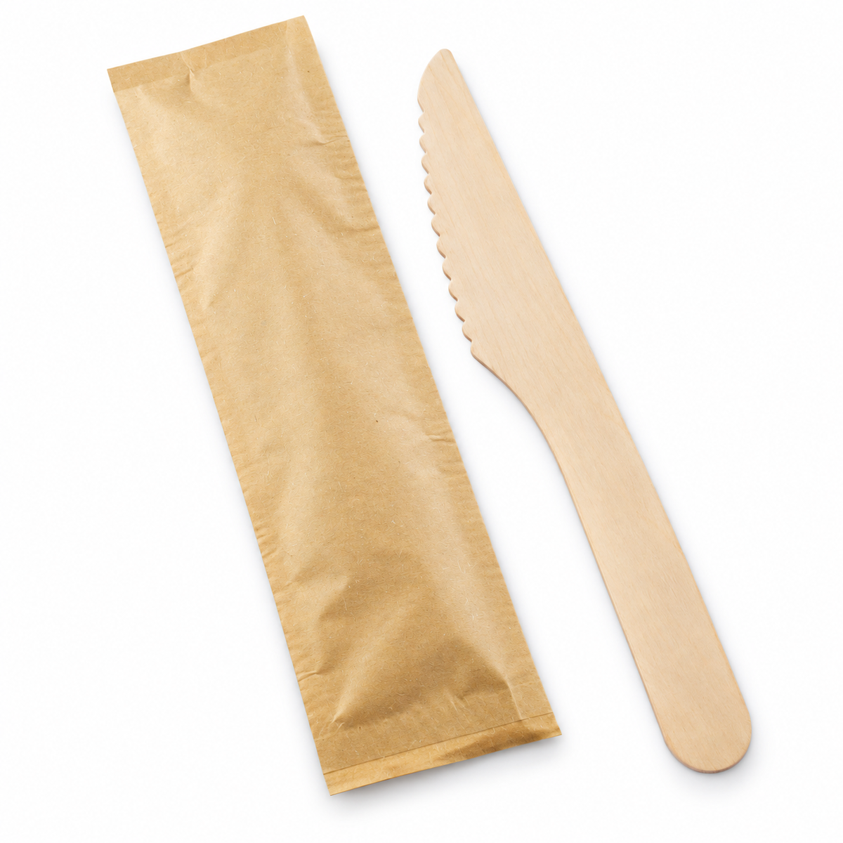 6.5" Individually Wrapped Birch Wood Knives on a white background – SKU CTLW-K-2