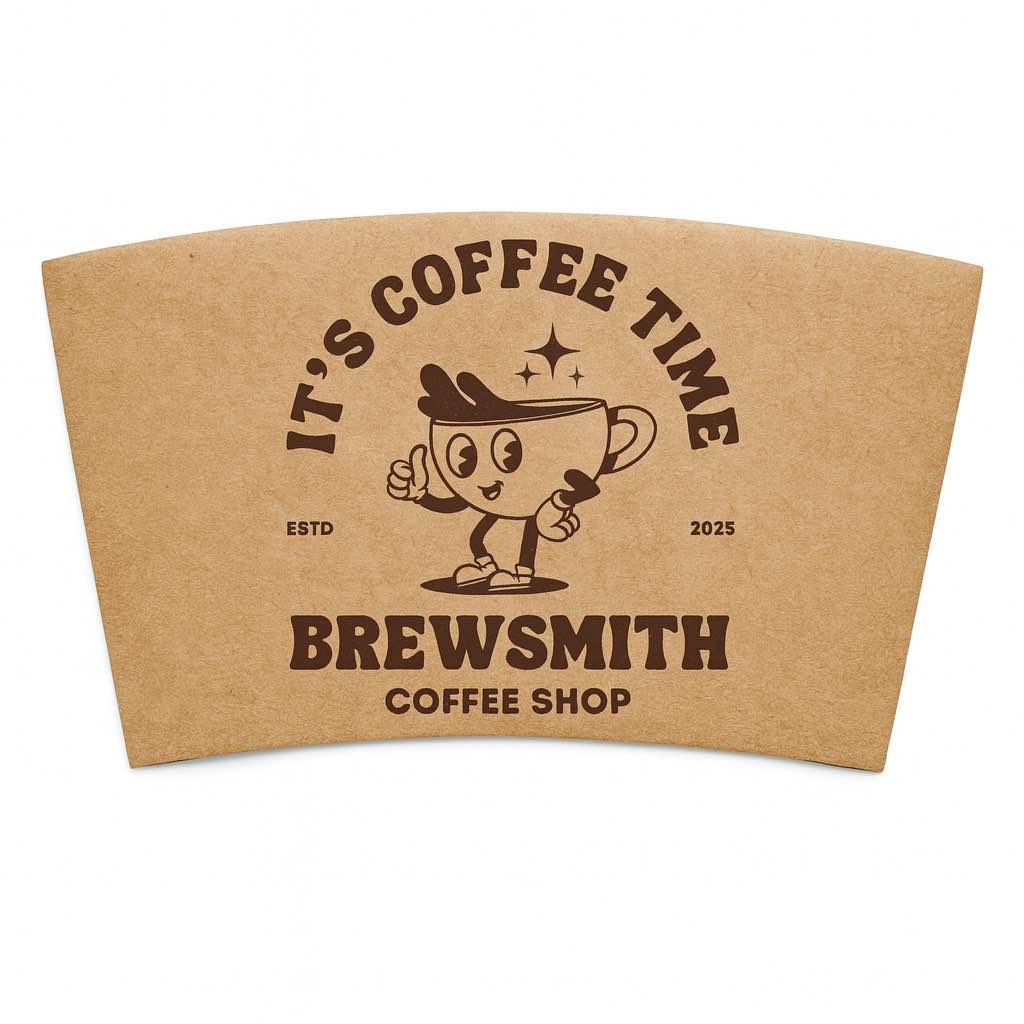 10oz/12oz/16oz/20oz - Custom Kraft Foldable Coffee Sleeve - Carton of 1000 - KIS PAPER - 5193; Full Color Custom Print, Printed in Canada; From $0.177