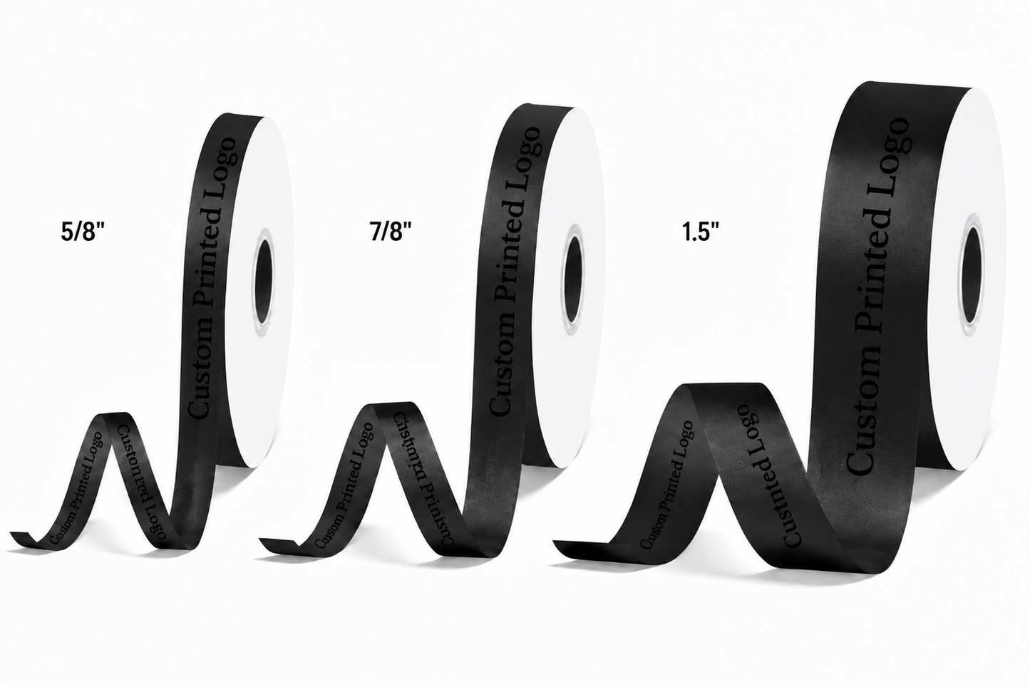 Custom Print Black Solid Single-Face Satin Ribbon – 3 Sizes (⅝″, ⅞″, 1½″)