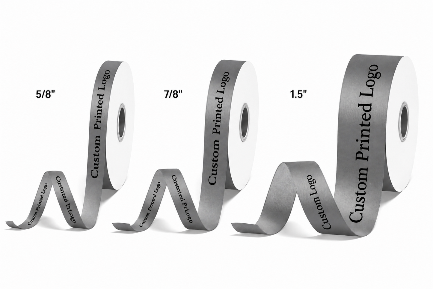 Custom Print Shell Grey Solid Single-Face Satin Ribbon – 3 Sizes (⅝″, ⅞″, 1½″)