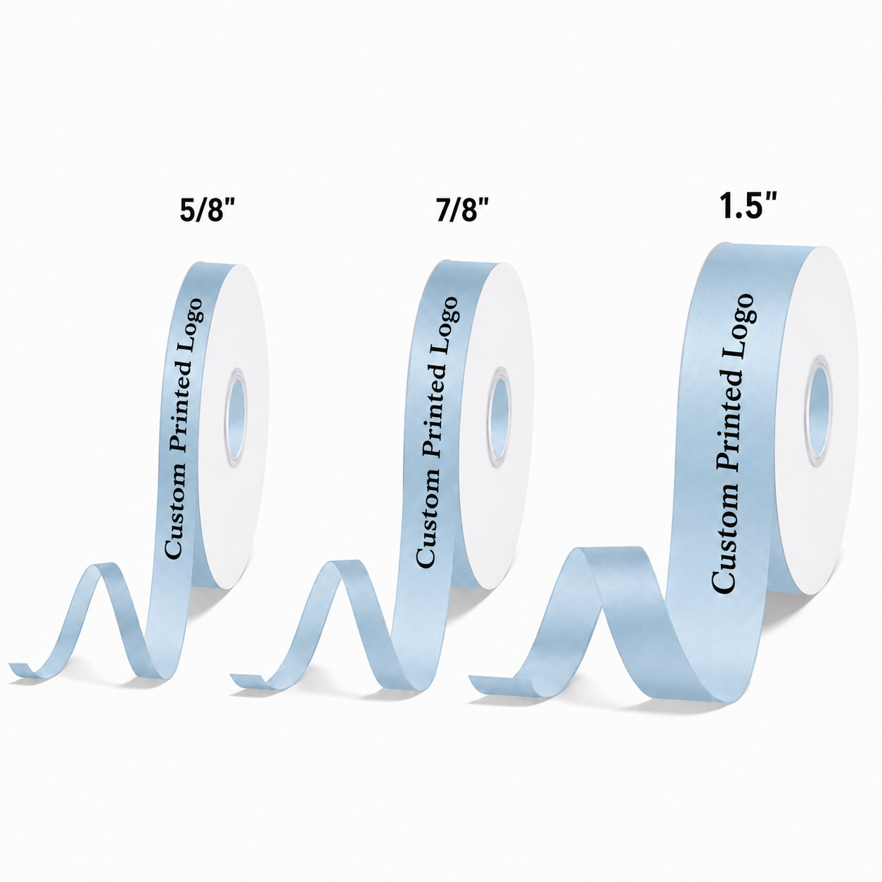 Custom Print Light Blue Solid Single-Face Satin Ribbon – 3 Sizes (⅝″, ⅞″, 1½″)