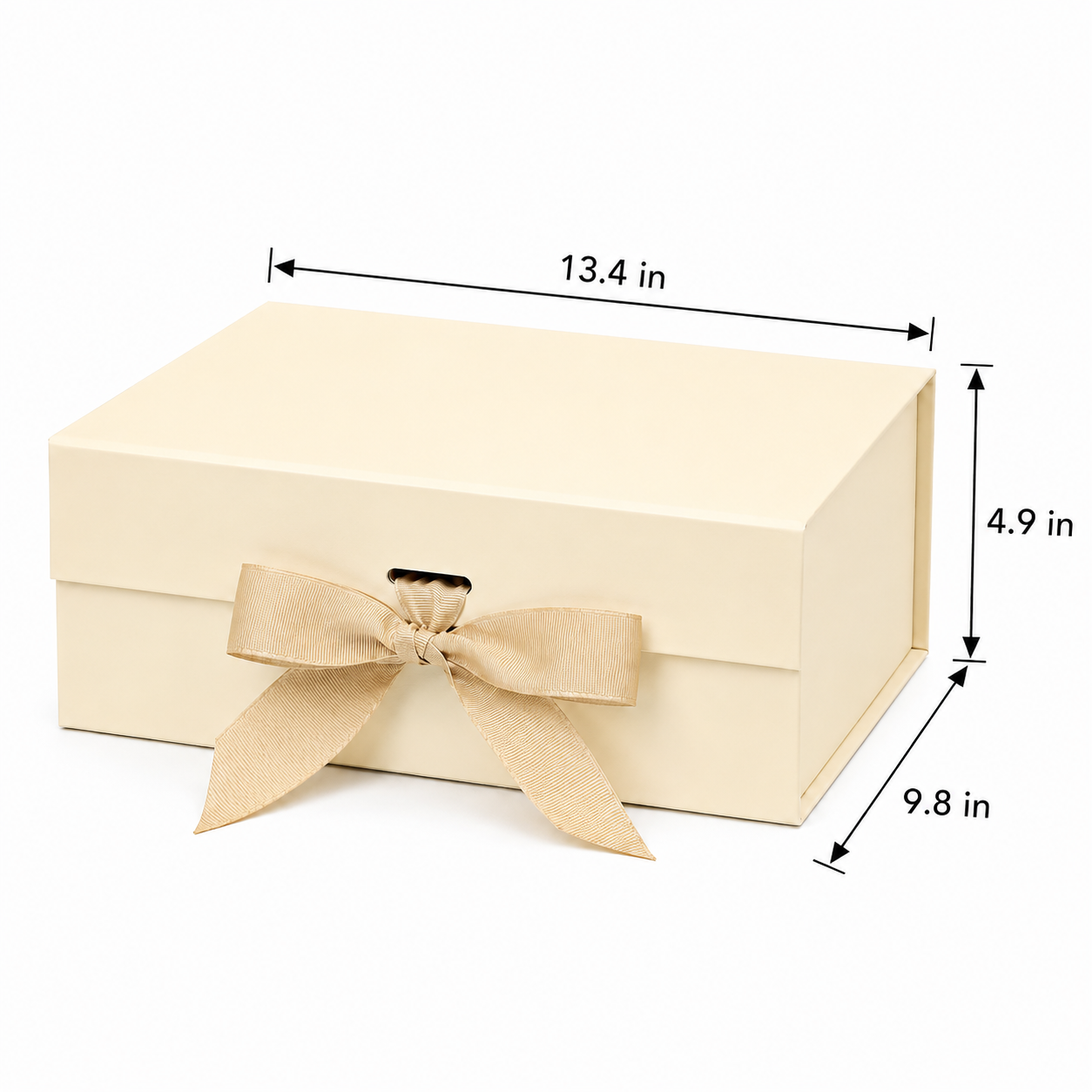 Foldable Rigid Ribbon Tie Gift Box, Beige – 13.4 × 9.8 × 4.9 in | Pack of 10 | SKU 6373