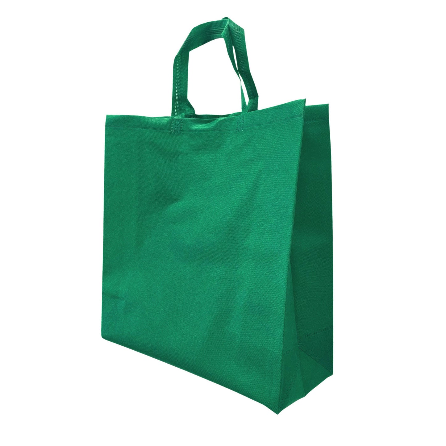 200pcs, Grocer, 15.5x6x15.5 inches, Dark Green Non-Woven Reusable shopping Bags, with Flat handle
