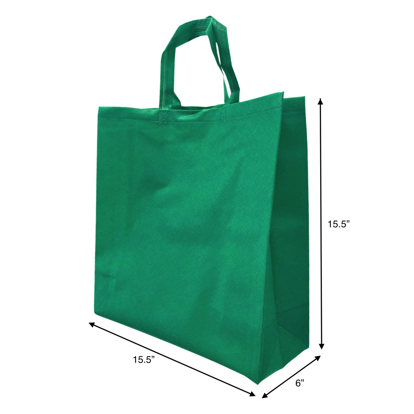 200pcs, Grocer, 15.5x6x15.5 inches, Dark Green Non-Woven Reusable shopping Bags, with Flat handle