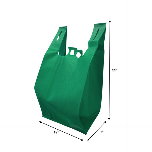 200pcs Non-Woven Reusable T-Shirt Bag 12x7x22 inches Dark Green Shopping Bags Pinch Bottom; $0.54/pc