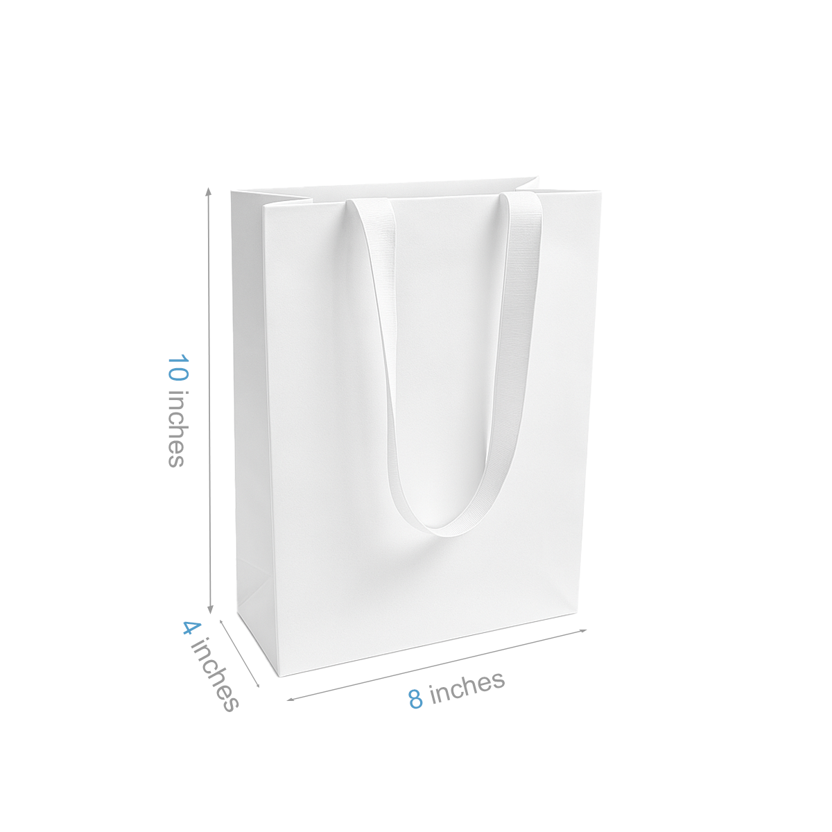 FB8410WW | 200pcs Cub 8x4x10 inches White Contour Luxe Paper Gift Bag, Double-sides Smooth Finish, White Ribbon Handles; $0.96/pc
