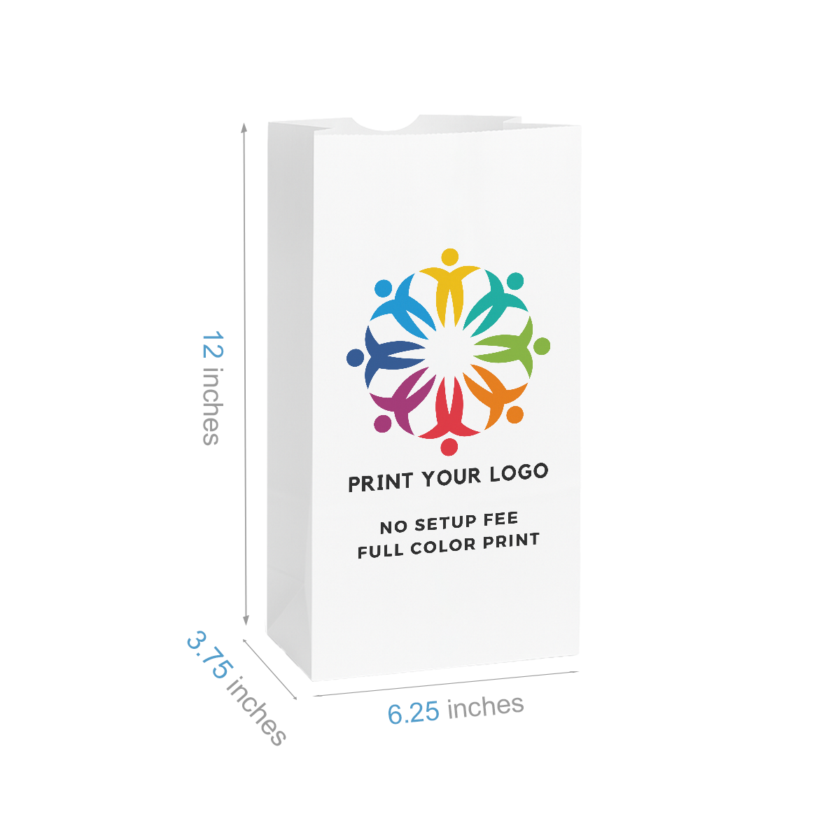 #8 - 6.25" x 3.75" x 12" - Prescription Bags - White Grocery Bags - Carton of 1000 - KIS PAPER - 6025; Full Color Custom Print, Printed in Canada