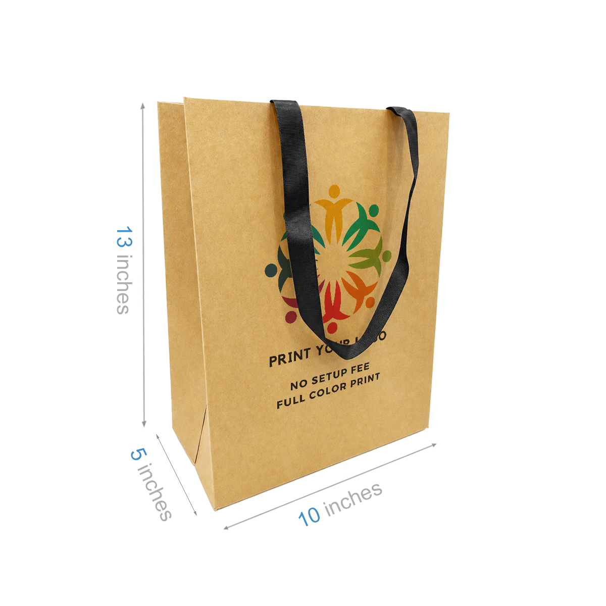 Custom Printed Cub Kraft Contour Luxe Paper Bags (10″ × 5″ × 13″) with Black Ribbon Handles - SKU #6074