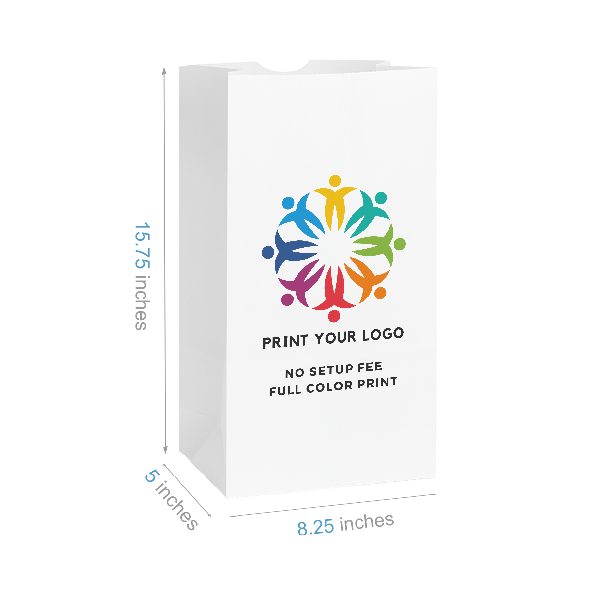 #20 - 8.25" x 5" x 15.75" - Prescription Bags - White Grocery Bags - Carton of 500 - KIS PAPER - 6027; Full Color Custom Print, Printed in Canada