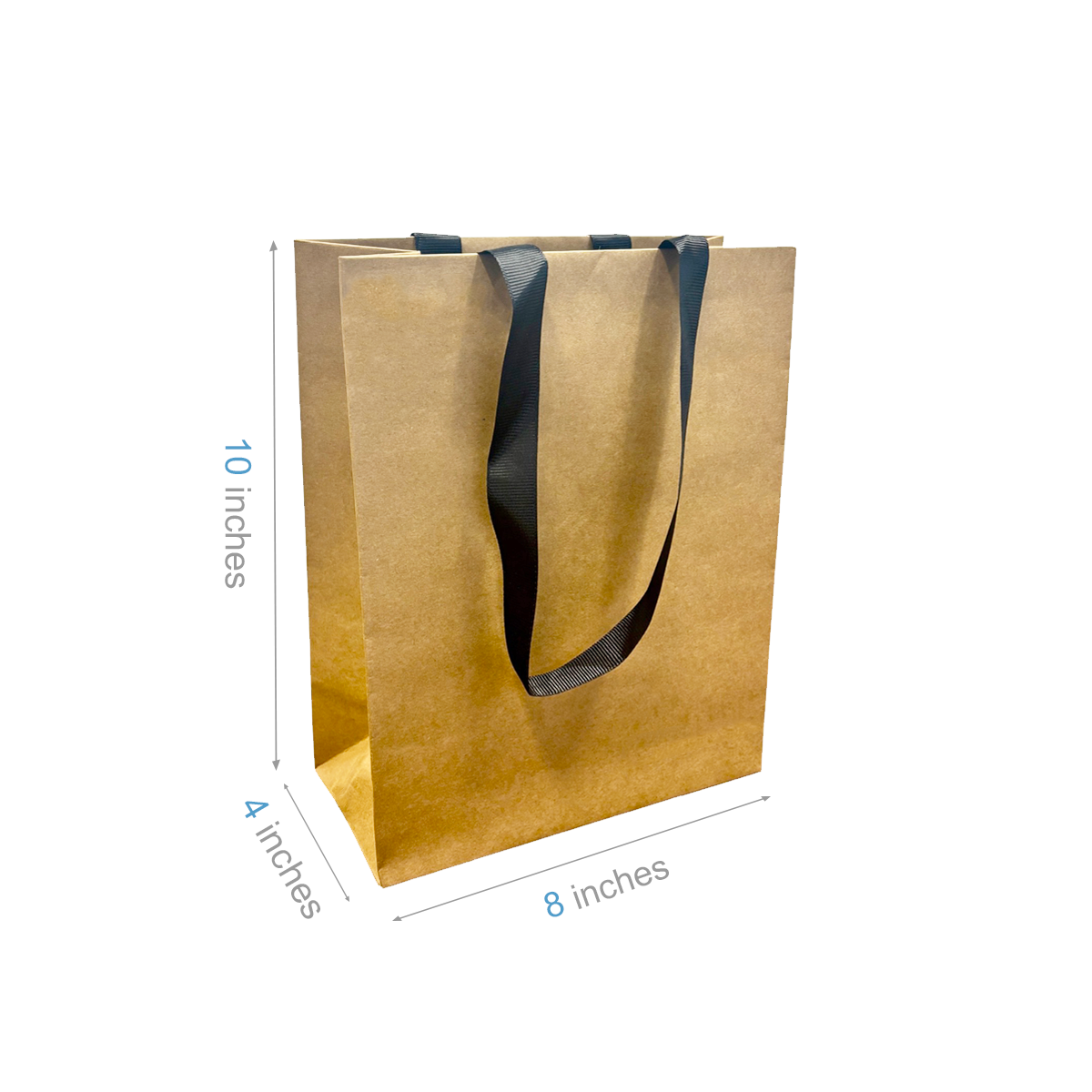 FB8410BBLK | 200pcs Cub 8x4x10 inches Kraft Contour Luxe Paper Gift Bag, Double-sides Smooth Finish, Black Ribbon Handles; $0.84/pc