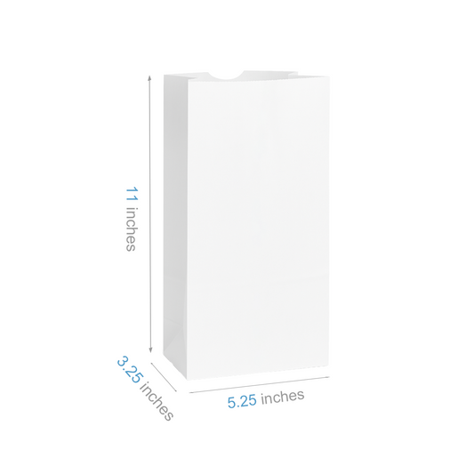 #5 - 5.25" x 3.25" x 11" - Prescription Bags - White Grocery Bags - Carton of 1000 - KIS PAPER - 6024; $0.059/pc