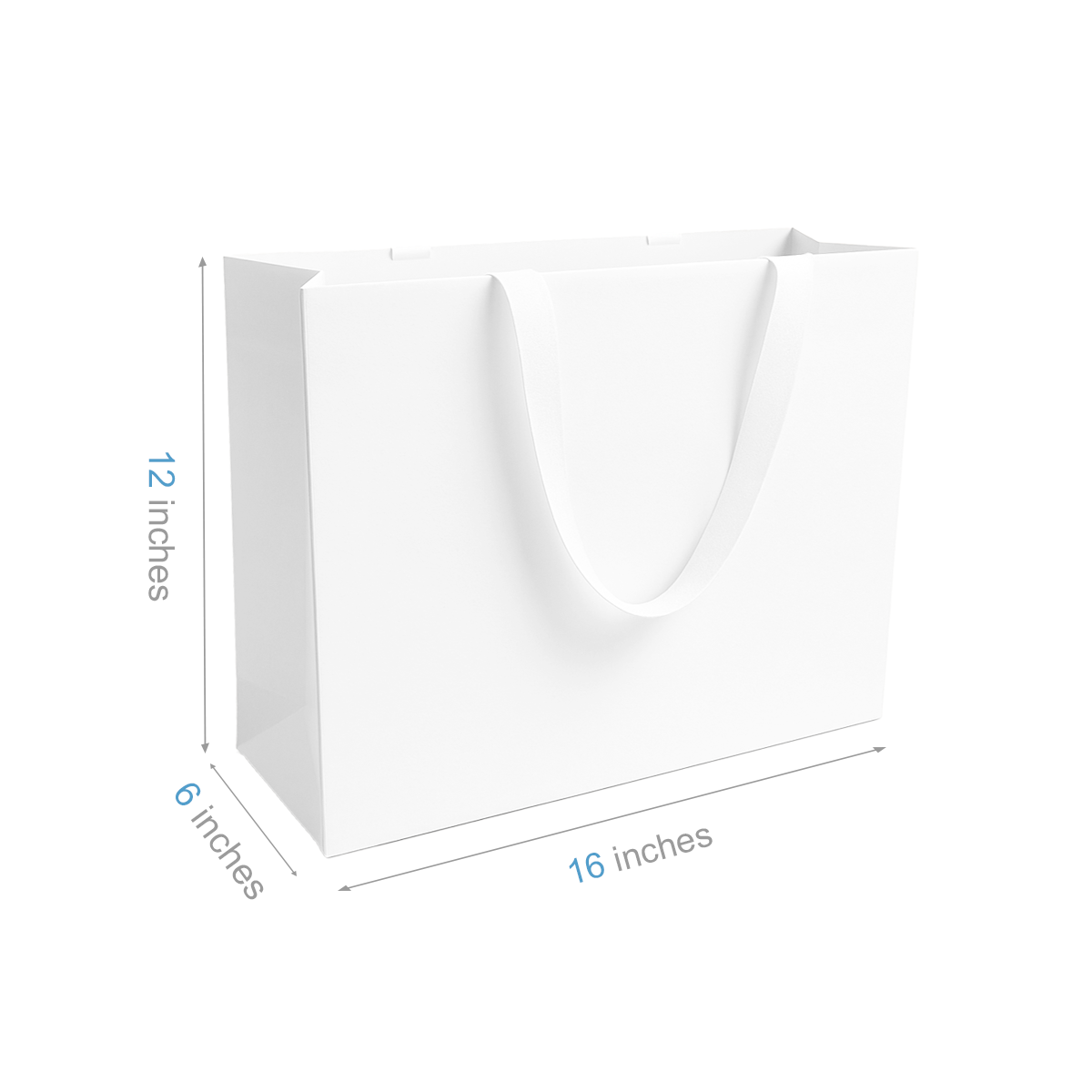 FB1662WW | 100pcs Vogue 16x6x12 inches White Contour Luxe Paper Bags, Double-sides Smooth Finish, White Ribbon Handles; $1.34/pc