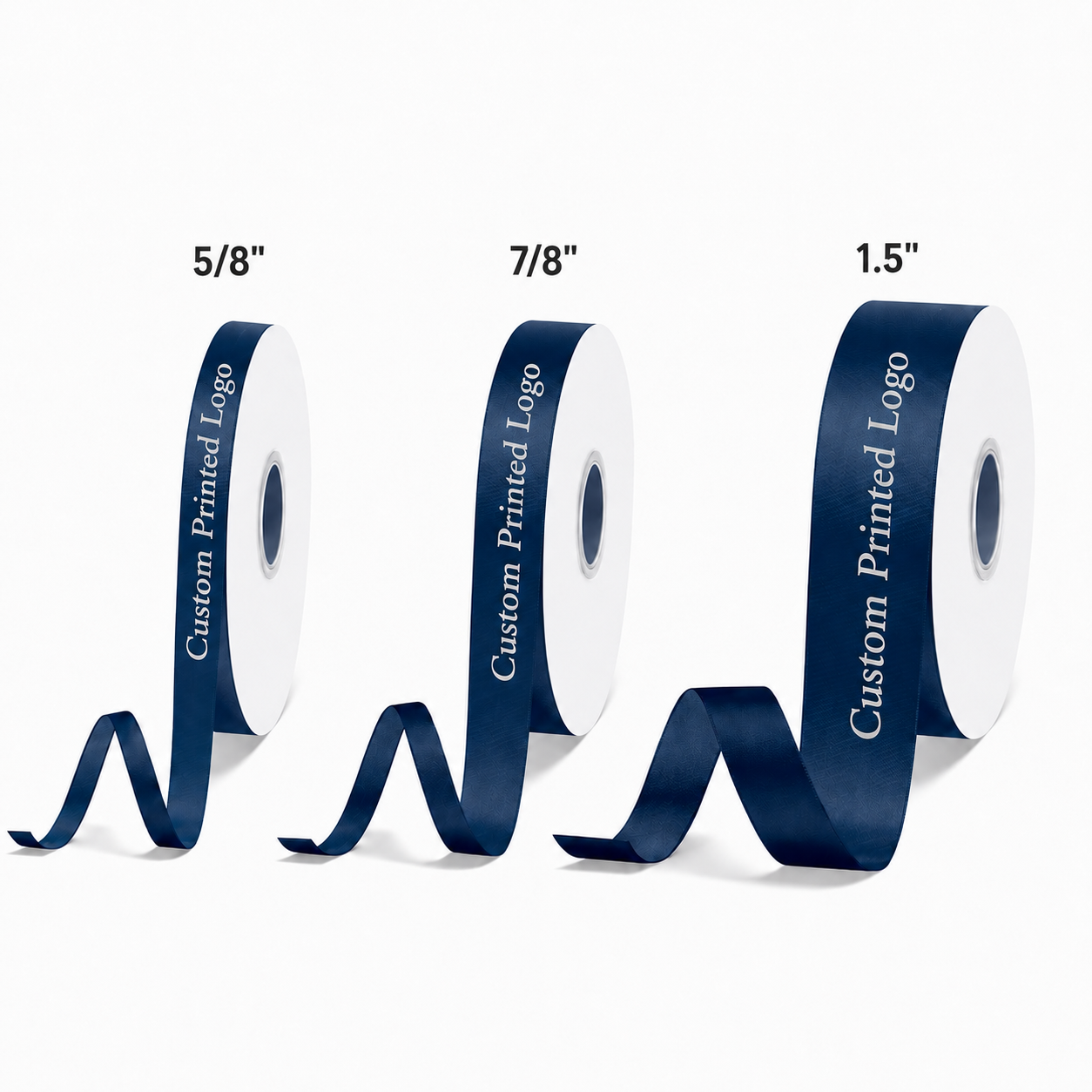 Custom Print Navy Solid Single-Face Satin Ribbon – 3 Sizes (⅝″, ⅞″, 1½″)
