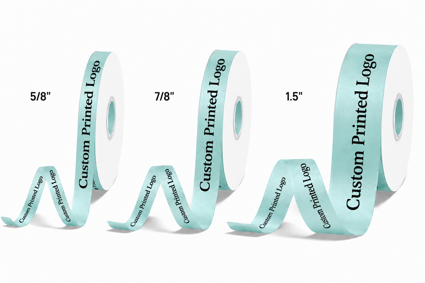 Custom Print Aqua Solid Single-Face Satin Ribbon – 3 Sizes (⅝″, ⅞″, 1½″)