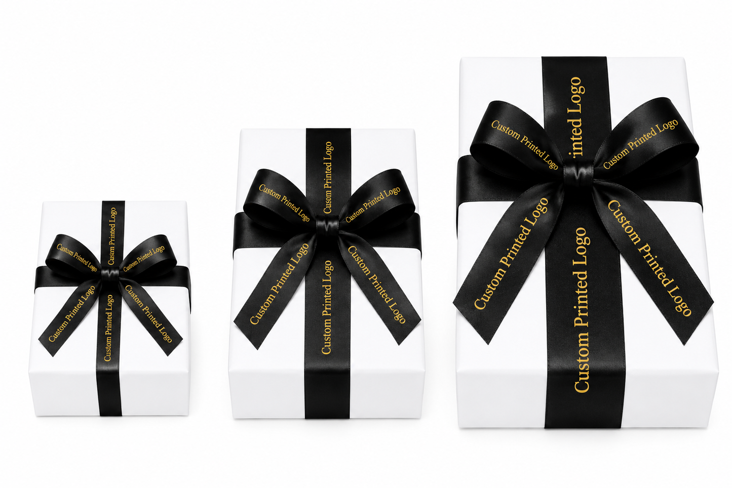 Custom Print Black Solid Single-Face Satin Ribbon – 3 Sizes (⅝″, ⅞″, 1½″)