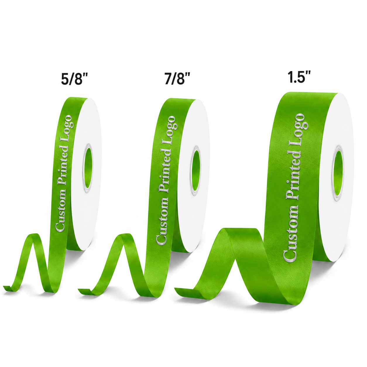Custom Print Kiwi Solid Single-Face Satin Ribbon – 3 Sizes (⅝″, ⅞″, 1½″)