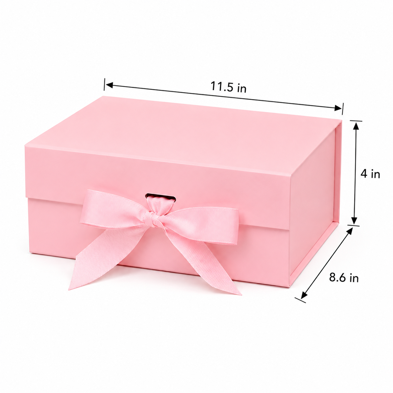 Foldable Rigid Ribbon Tie Gift Box, Pink – 11.5 × 8.6 × 4 in | Pack of 10 | SKU 6362