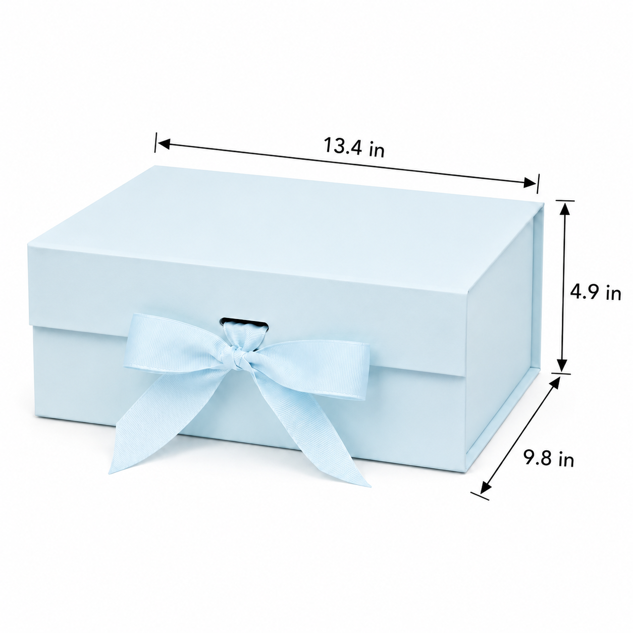 Foldable Rigid Ribbon Tie Gift Box, Blue – 13.4 × 9.8 × 4.9 in | Pack of 10 | SKU 6371