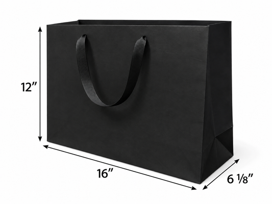 Euro Tote Black Paper Bags 16" x 6" x 12" with Ribbon/Rope Handles "150 pcs/case SKU #