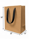 Euro Tote Kraft Paper Shopping Bag 8"x4"x10" with Black Grosgrain Ribbon Handles, 150 pcs/Case – SKU#5430