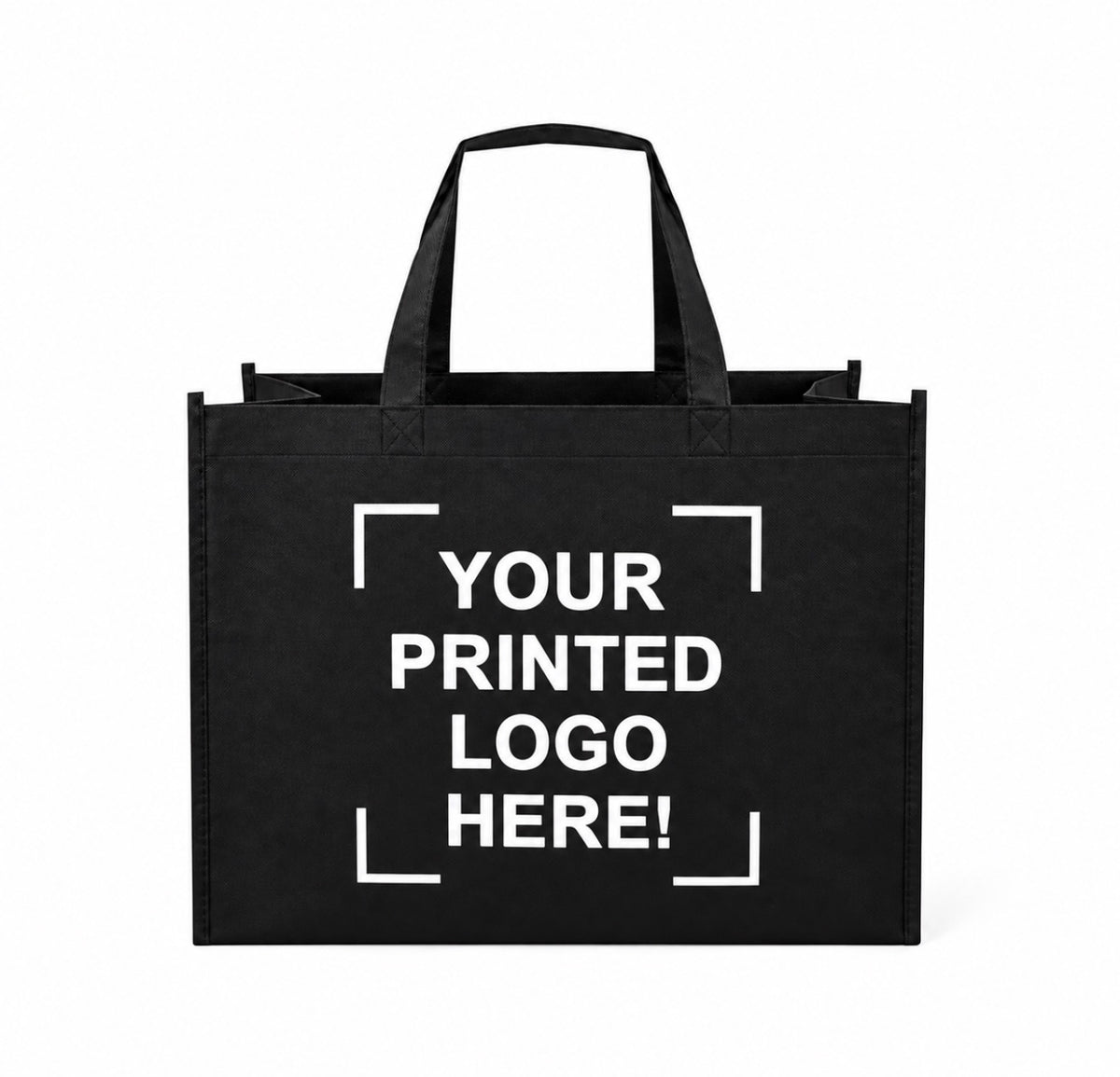 Black Custom Screen Printed Non-Woven Tote Bags – 18" x 8" x 14" – 100/200 pcs/case – SKU# 6249