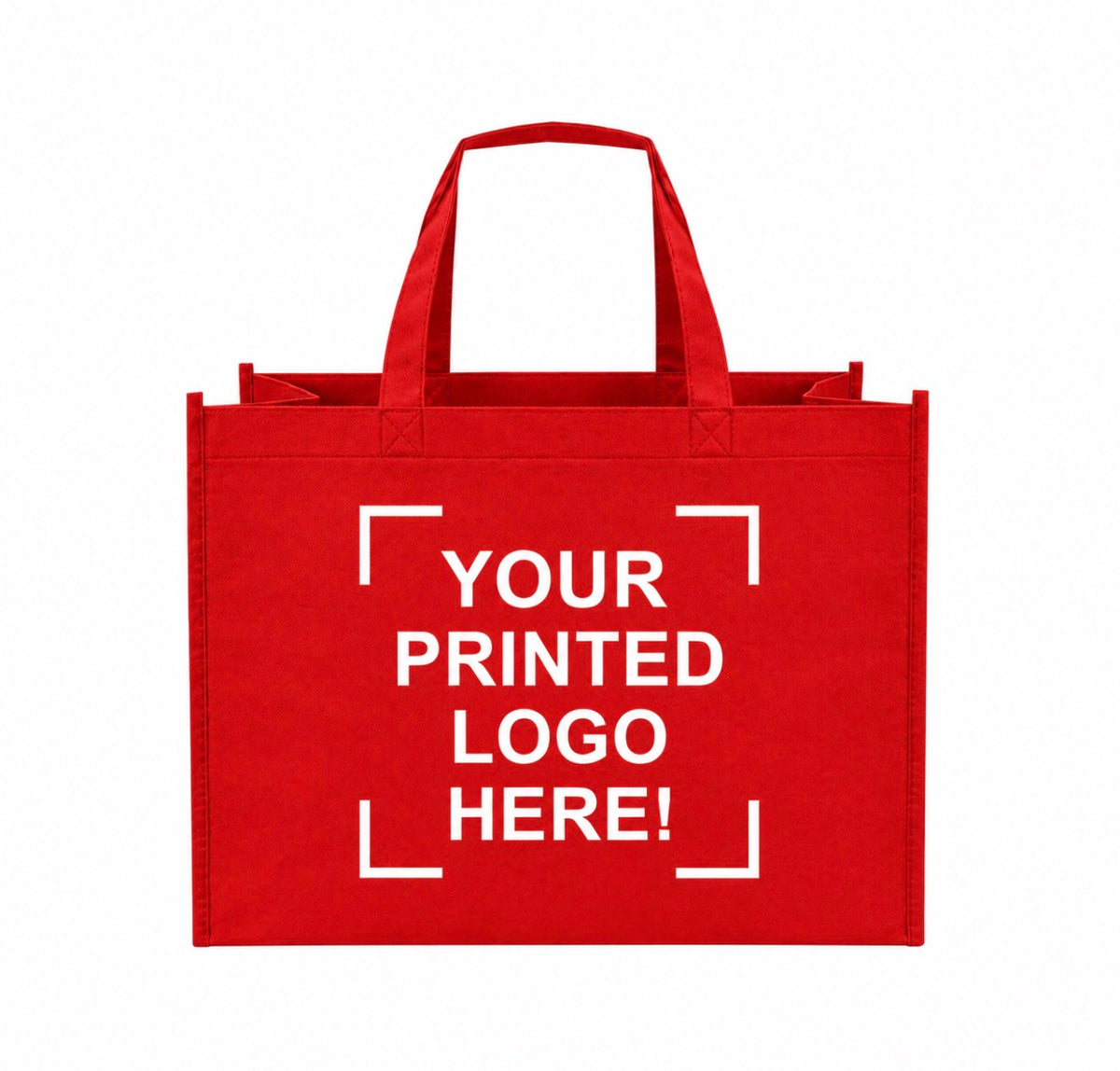 Red Custom Screen Printed Non-Woven Tote Bags – 18" x 8" x 14" – 100/200 pcs/case – SKU# 6250