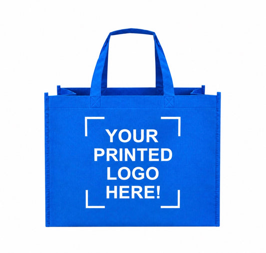Blue Custom Screen Printed Non-Woven Tote Bags – 18" x 8" x 14" – 100/200 pcs/case – SKU# 6251