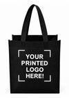 Black Custom Screen Printed Non-Woven Tote Bags – 12" x 6" x 14" – 100/200 pcs/case – SKU# 6252