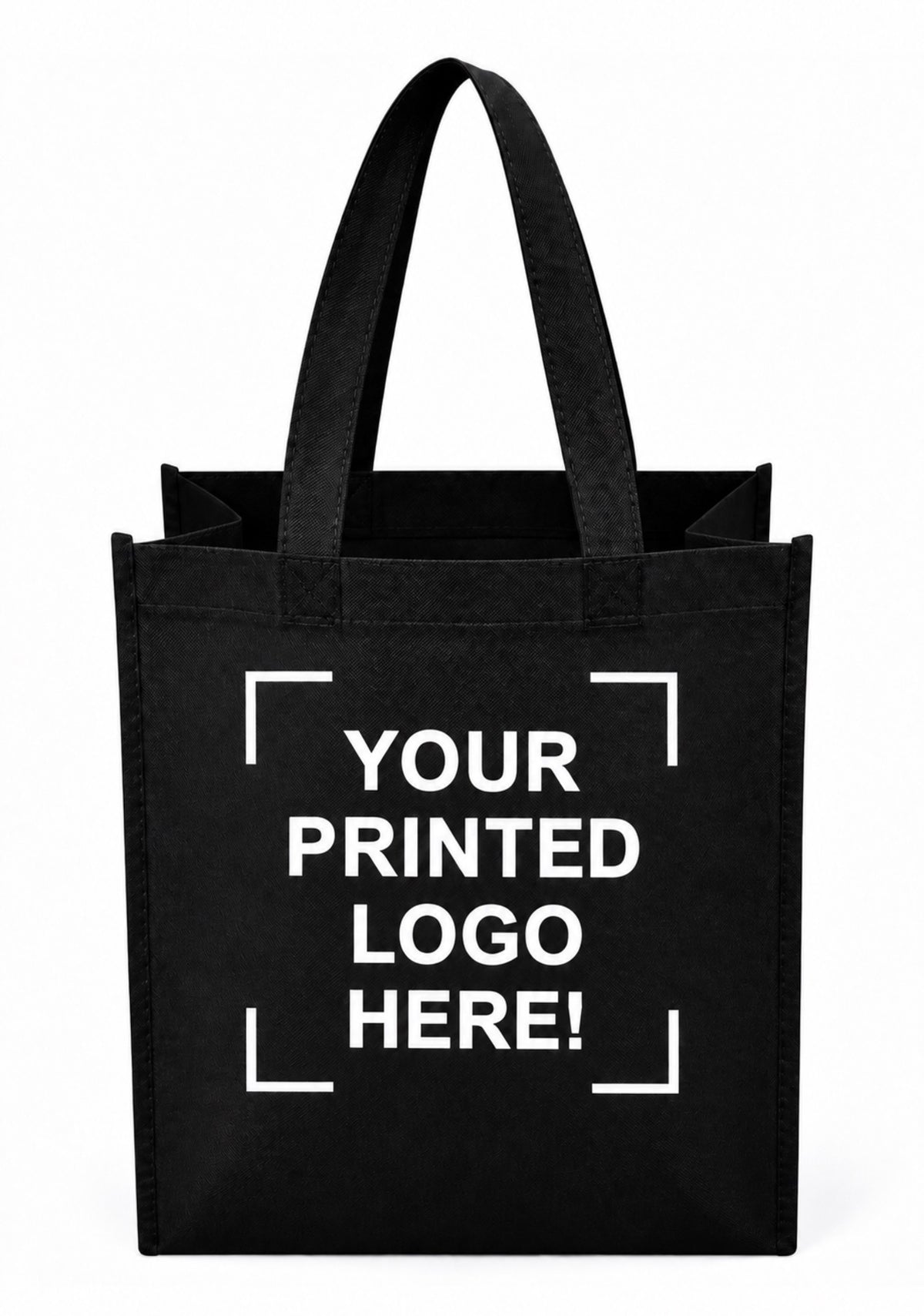 Black Custom Screen Printed Non-Woven Tote Bags – 12" x 6" x 14" – 100/200 pcs/case – SKU# 6252