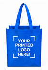 Blue Custom Screen Printed Non-Woven Tote Bags – 12" x 6" x 14" – 100/200 pcs/case – SKU# 6253