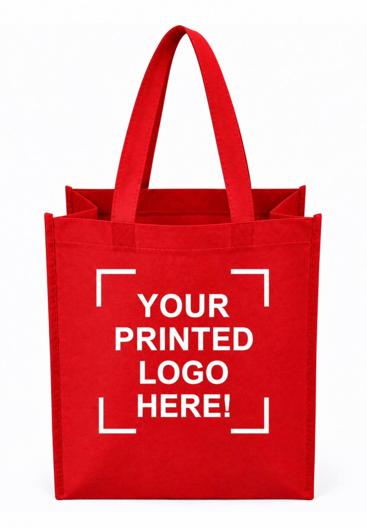 Red Custom Screen Printed Non-Woven Tote Bags – 12" x 6" x 14" – 100/200 pcs/case – SKU# 6254