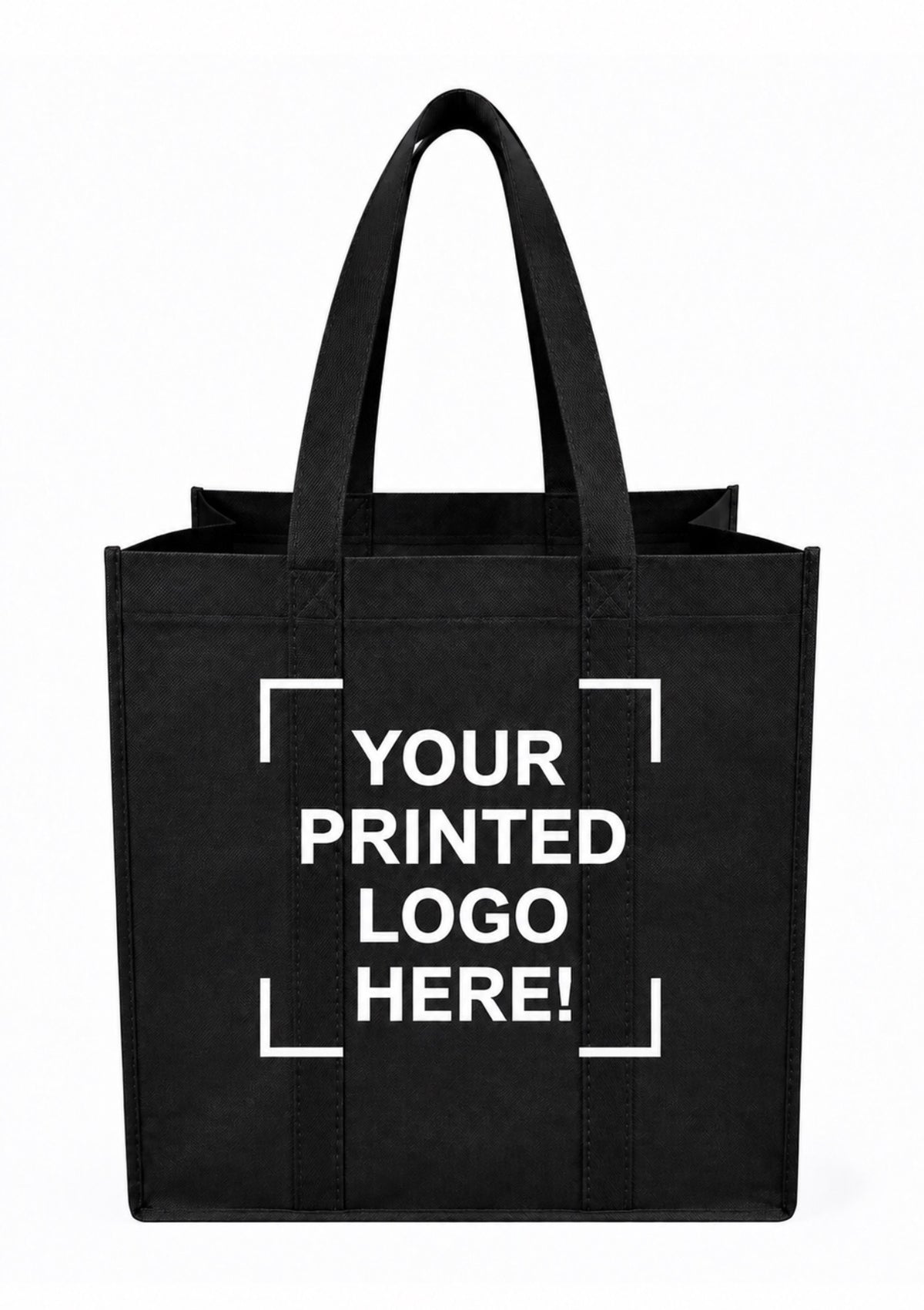 Black Custom Screen Printed Non-Woven Tote Bags – 15" x 8" x 15" – 100/200 pcs/case – SKU# 6255