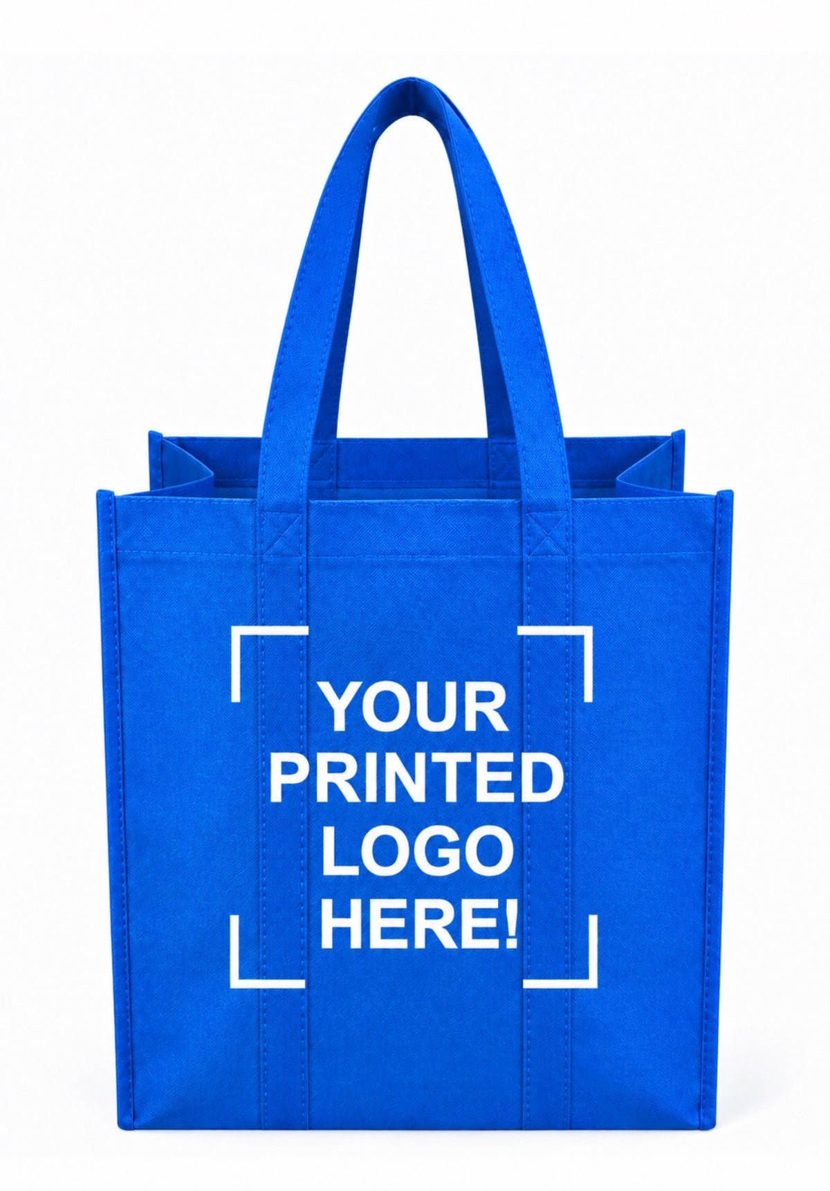 Blue Custom Screen Printed Non-Woven Tote Bags – 15" x 8" x 15" – 100/200 pcs/case – SKU# 6256