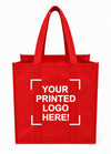 Red Custom Screen Printed Non-Woven Tote Bags – 15" x 8" x 15" – 100/200 pcs/case – SKU# 6257