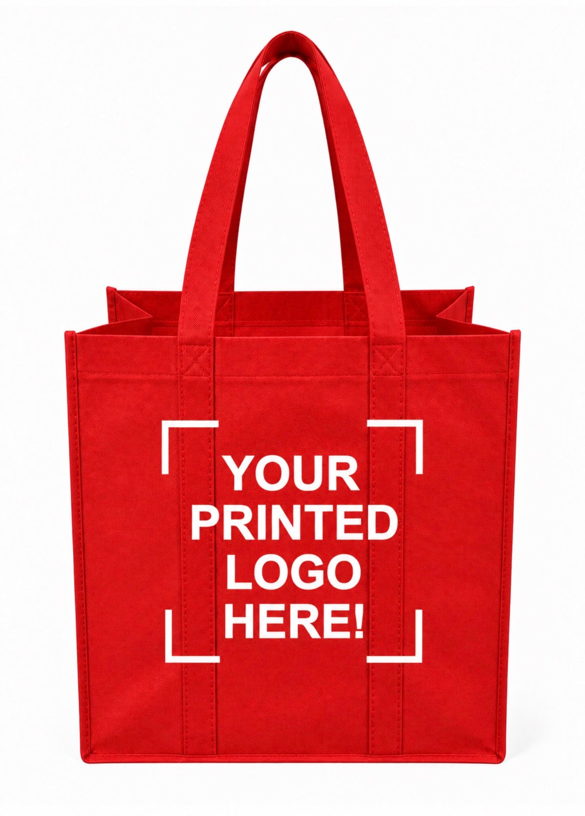 Red Custom Screen Printed Non-Woven Tote Bags – 15" x 8" x 15" – 100/200 pcs/case – SKU# 6257