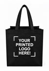 Black Custom Screen Printed Non-Woven Tote Bags – 9.5" x 4" x 12" – 100/200 pcs/case – SKU# 6258
