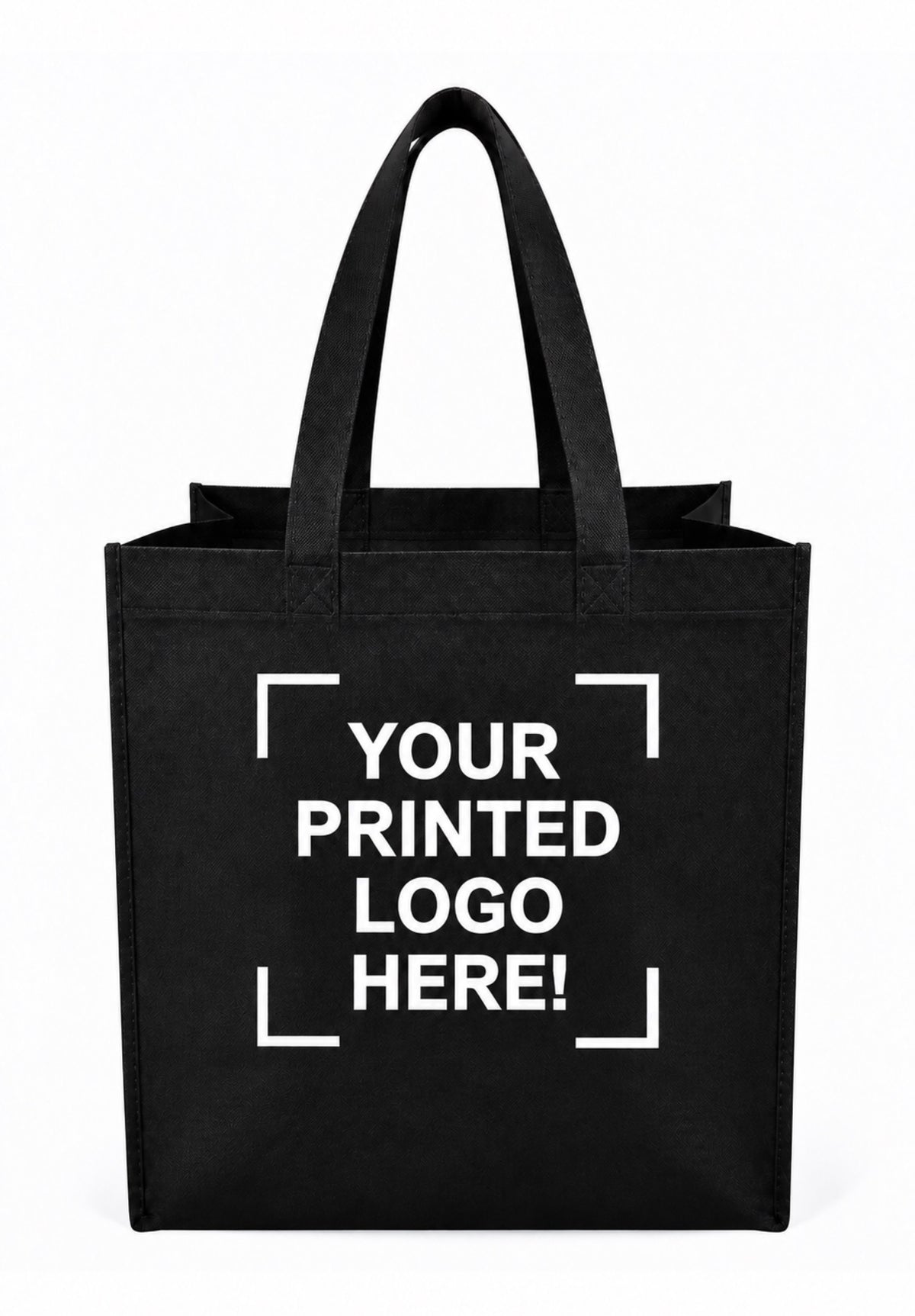 Black Custom Screen Printed Non-Woven Tote Bags – 9.5" x 4" x 12" – 100/200 pcs/case – SKU# 6258