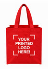 Red Custom Screen Printed Non-Woven Tote Bags – 9.5" x 4" x 12" – 100/200 pcs/case – SKU# 6260