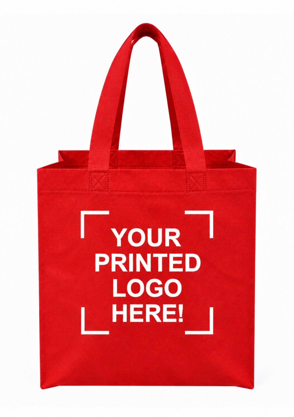 Red Custom Screen Printed Non-Woven Tote Bags – 9.5" x 4" x 12" – 100/200 pcs/case – SKU# 6260