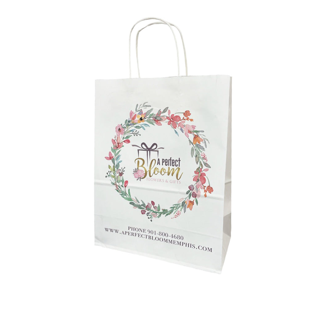 250 Pcs, Debbie, 10x5x13 inches, White Kraft Paper Bags, with Twisted Handle, Full Color Custom Print