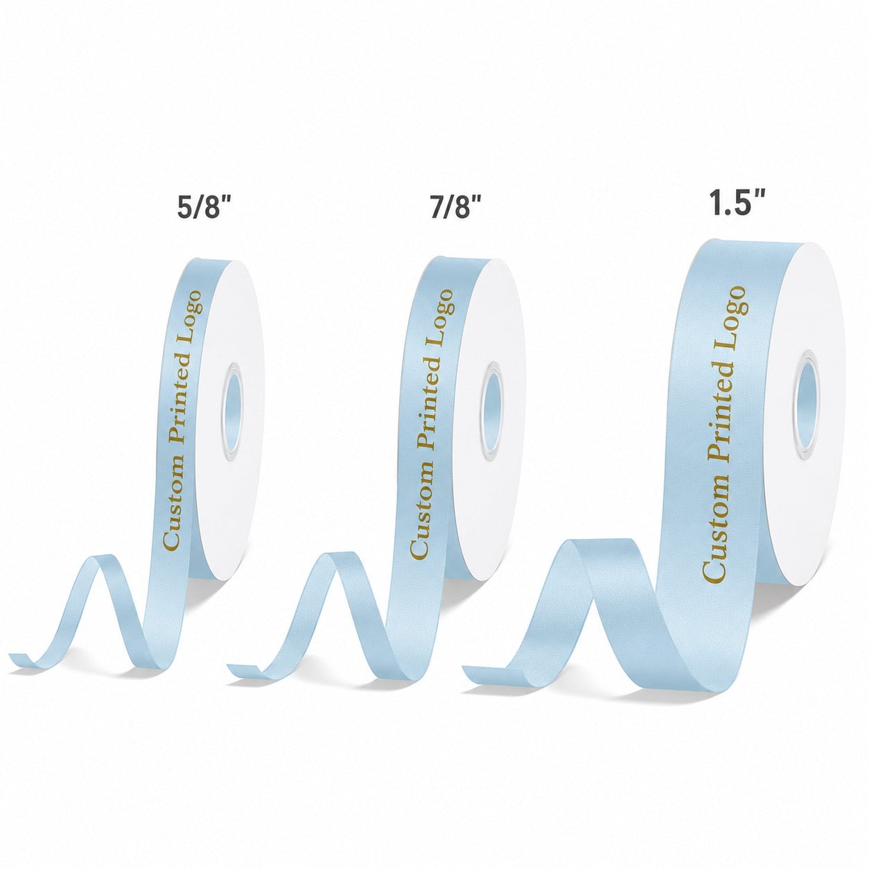 Custom Print Light Blue Solid Single-Face Satin Ribbon – 3 Sizes (⅝″, ⅞″, 1½″)