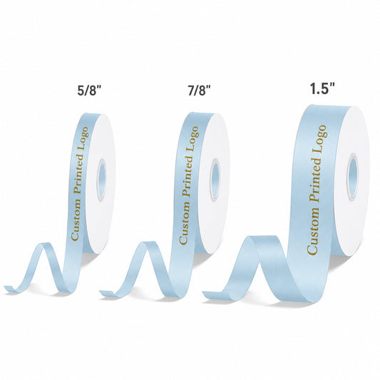 Custom Print Light Blue Solid Single-Face Satin Ribbon – 3 Sizes (⅝″, ⅞″, 1½″)
