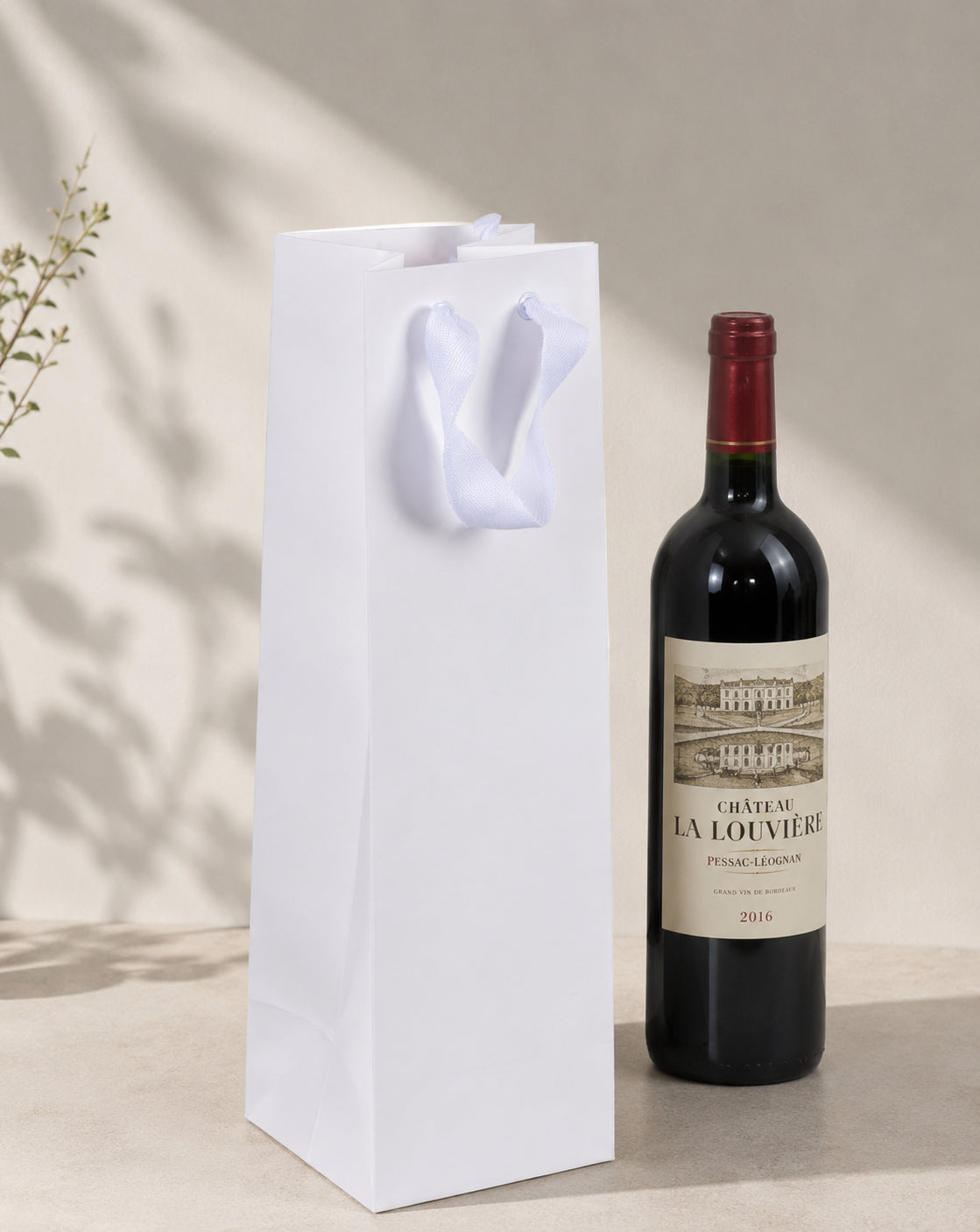 White Imperial Wine Bags 4.5 x 4.5 x 15 inches with Twill Ribbon Handles
