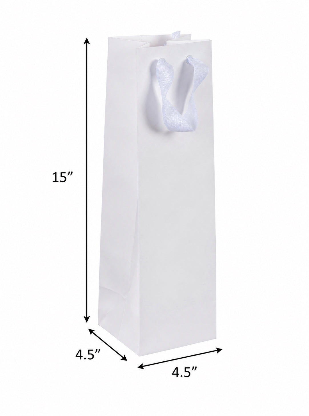 White Imperial Wine Bags 4.5 x 4.5 x 15 inches with Twill Ribbon Handles
