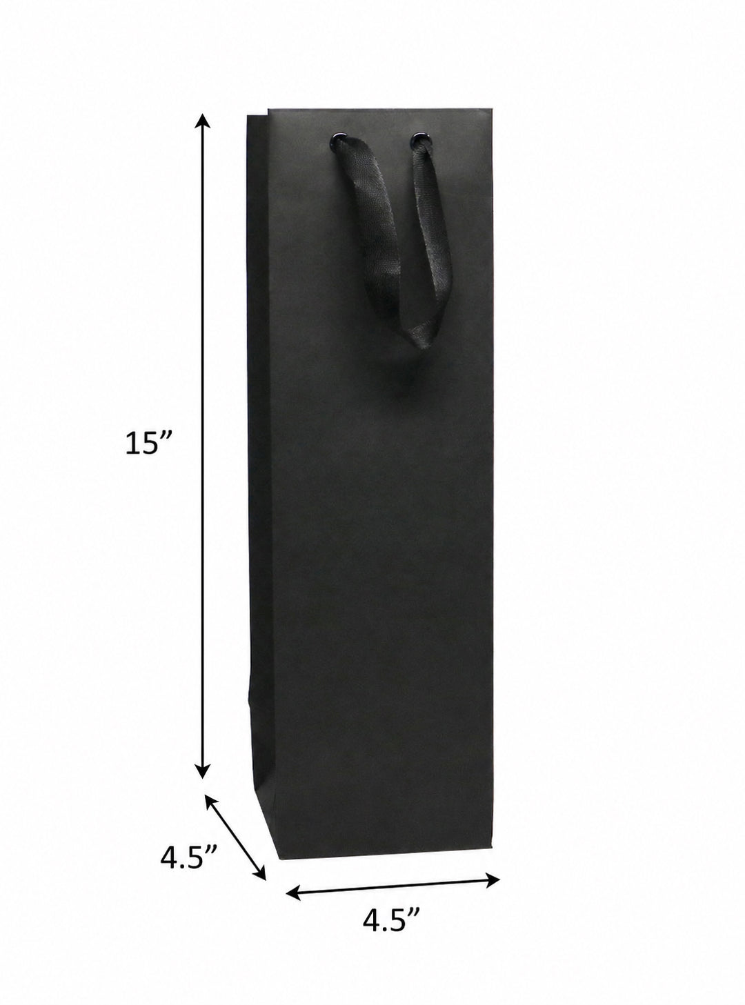 Black Imperial Wine Bags 4.5 x 4.5 x 15 inches with Twill Ribbon Handles