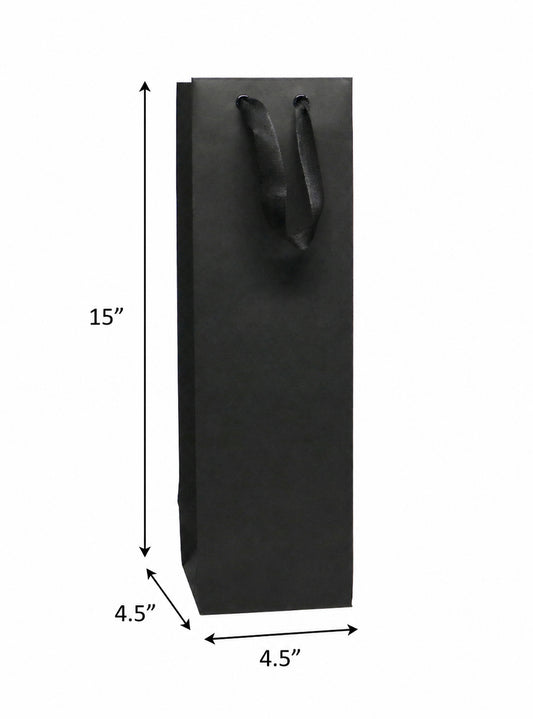 Black Imperial Wine Bags 4.5 x 4.5 x 15 inches with Twill Ribbon Handles