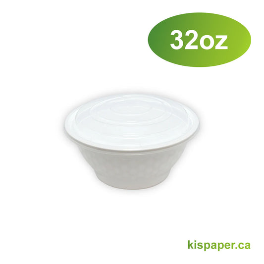 32oz - PP Round Bowl Container Combo Set White - Carton of 150 - KIS PAPER - 5165; $0.30/set