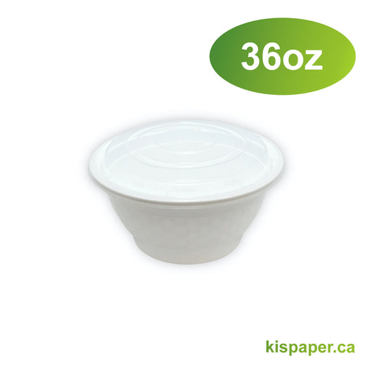 36oz - PP Round Bowl Container Combo Set White - Carton of 150 - KIS PAPER -5166; $0.29/set