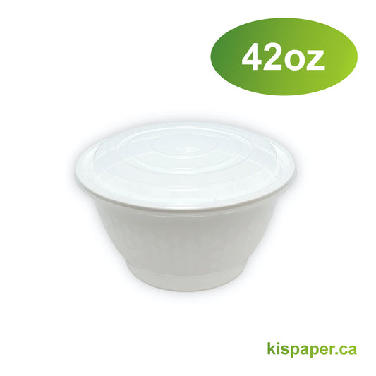 42oz - PP Round Bowl Container Combo Set White - Carton of 150 - KIS PAPER - 5167; $0.30/set