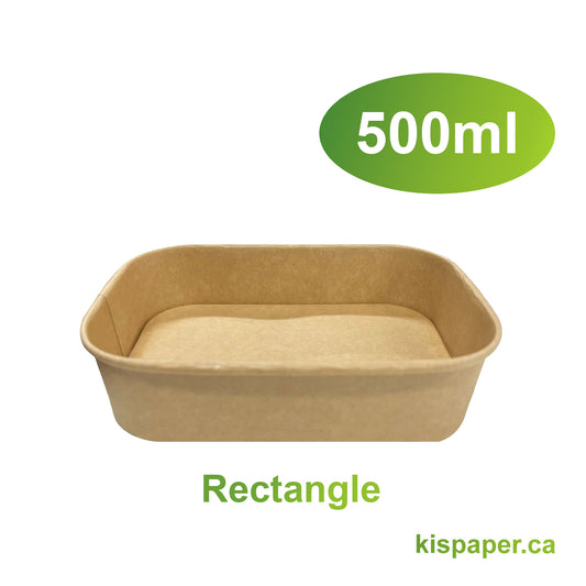 500ml - Paper Food Container Kraft Rectangle - Carton of 300 - KIS PAPER - 5021; From $0.17/pc